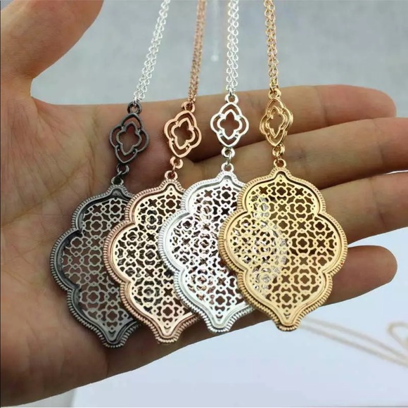 LAST 1! Gold Filigree Pendant Necklace - Picture 2 of 4